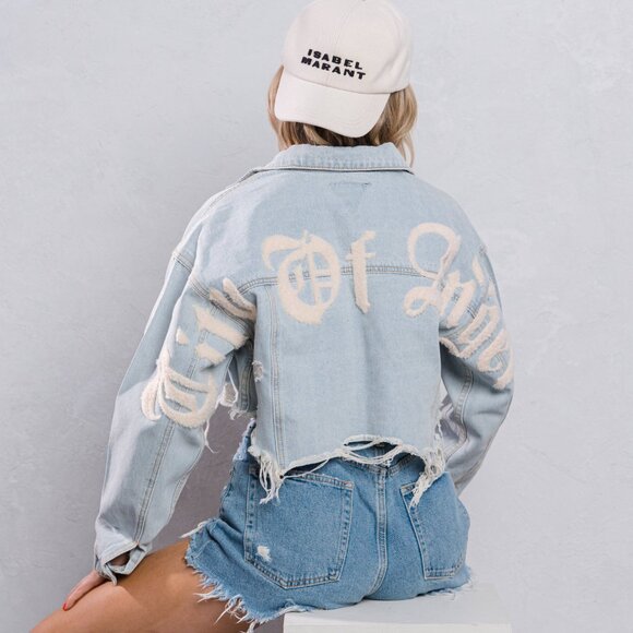 CITY OF ANGEL Cream font Crop Denim Jacket - Picture 7 of 8